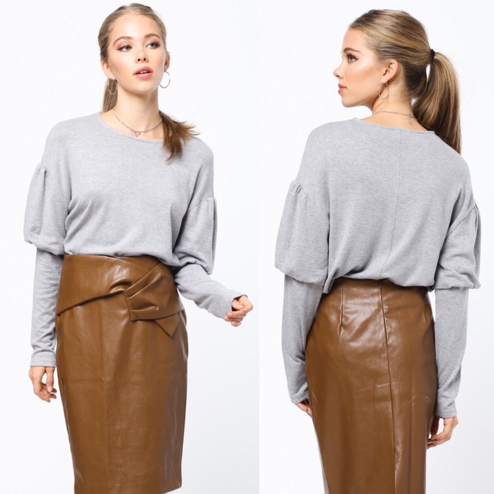 Gray Puff Sleeve Sweater